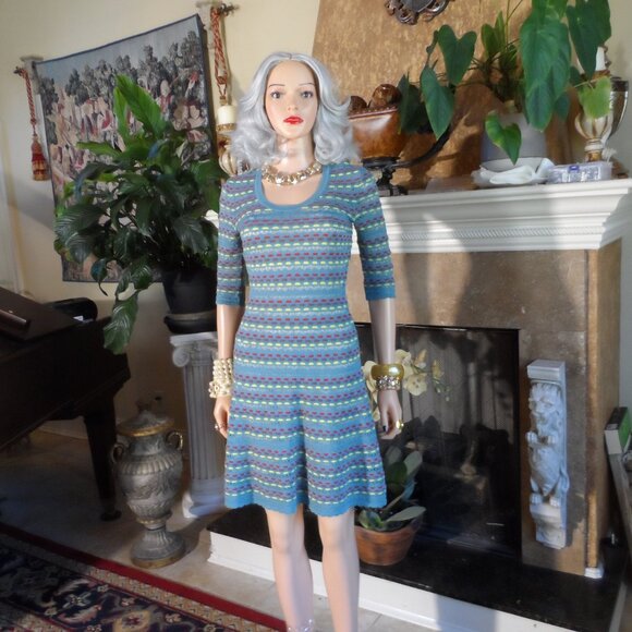 M Missoni Light Blue Multi Color Fit & Flair Knit Dress Size XS - Picture 3 of 16